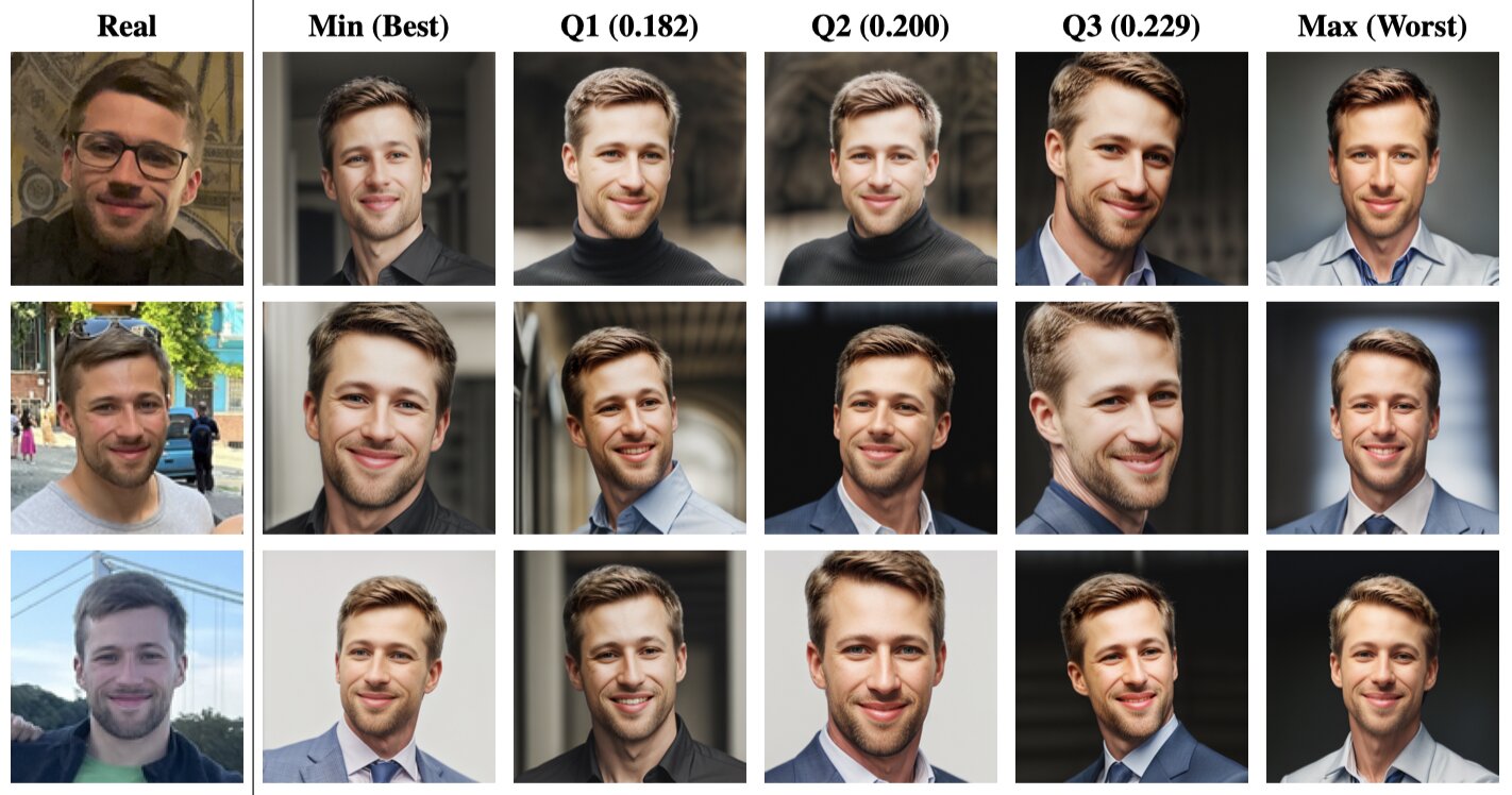 FaceDistance metric visualization demonstrating ranking system for qualitative facial similarity assessment using FaceNet embeddings